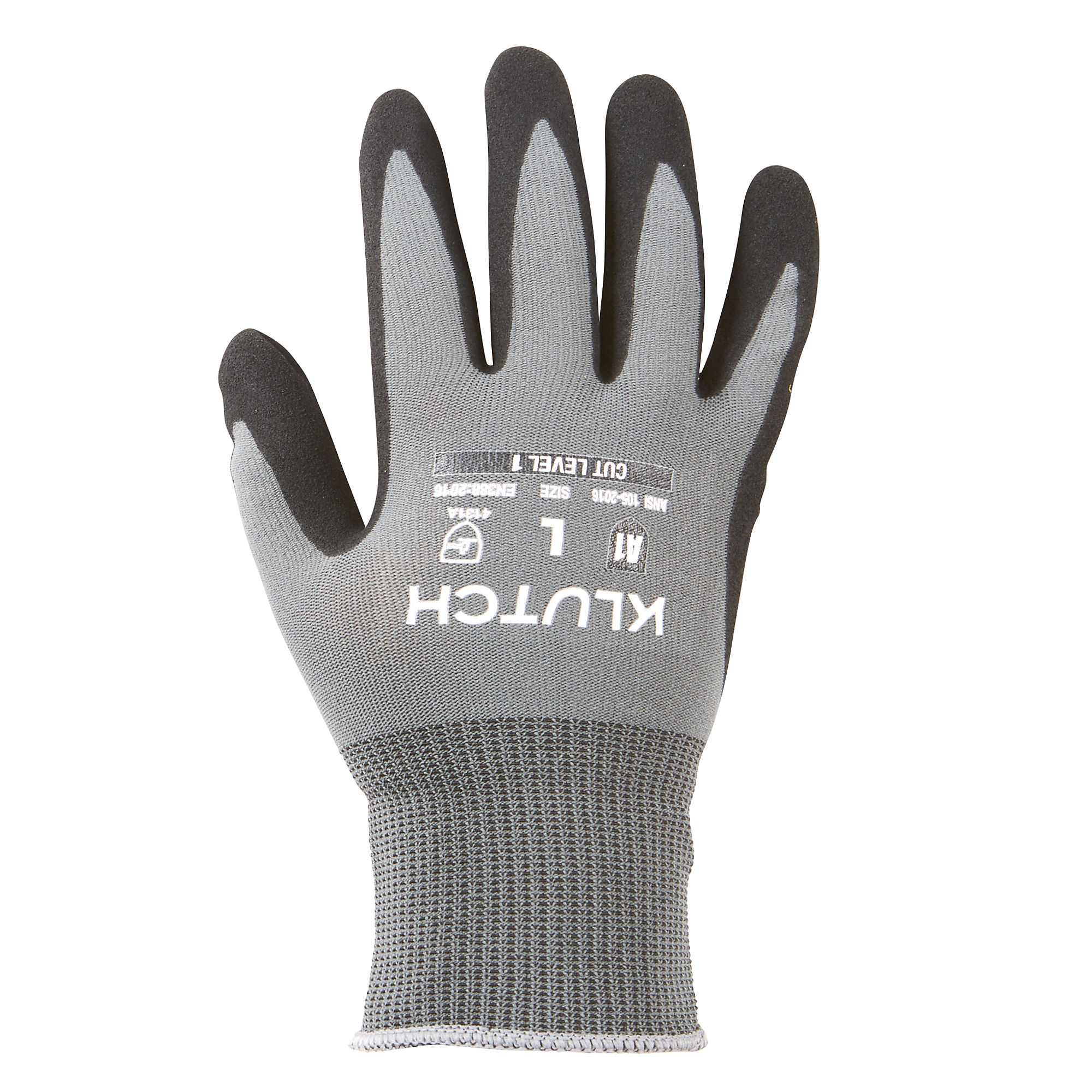 Klutch Cut-Resistant Microfoam Nitrile-Dipped Gloves, Level 1, Black/Gray
